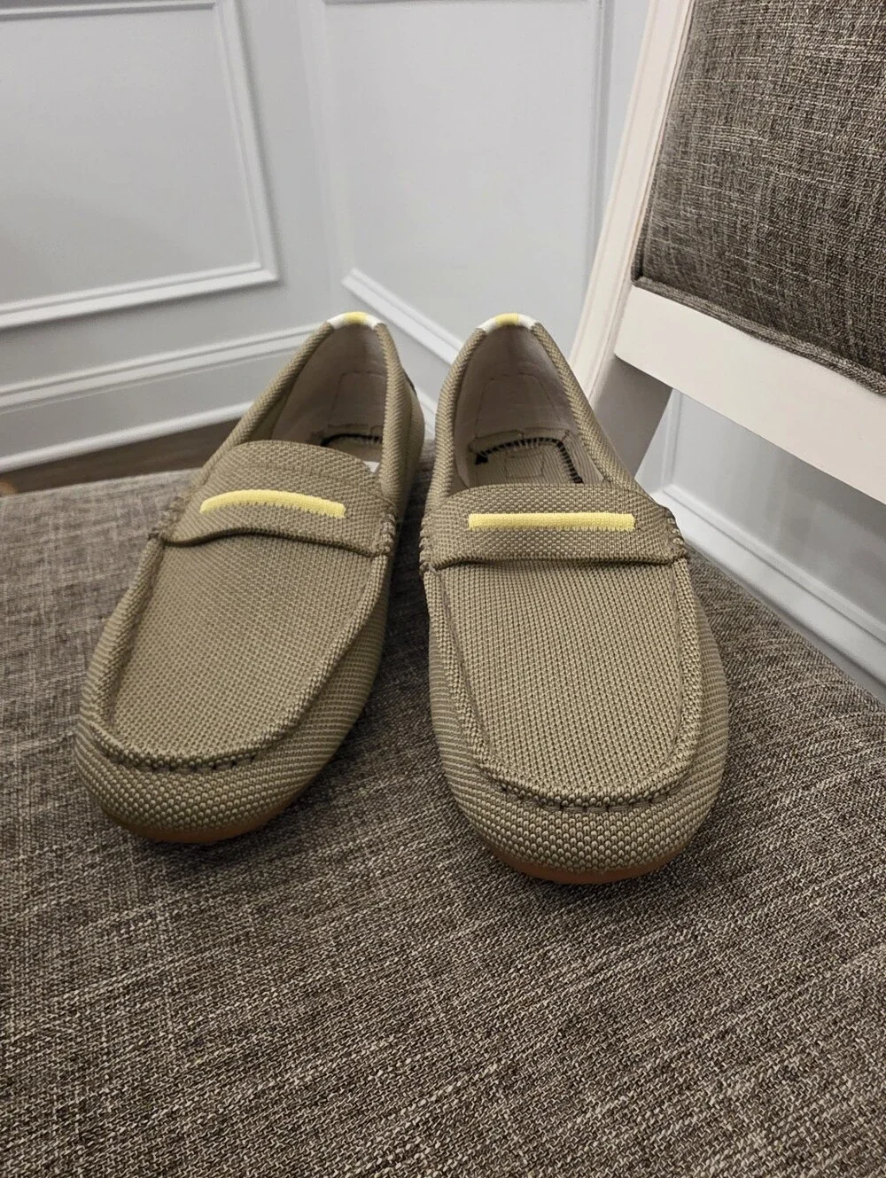 Rothy's Women's The Driver Knit Slip On Loafers Latte/Yellow Size 8 NWOT